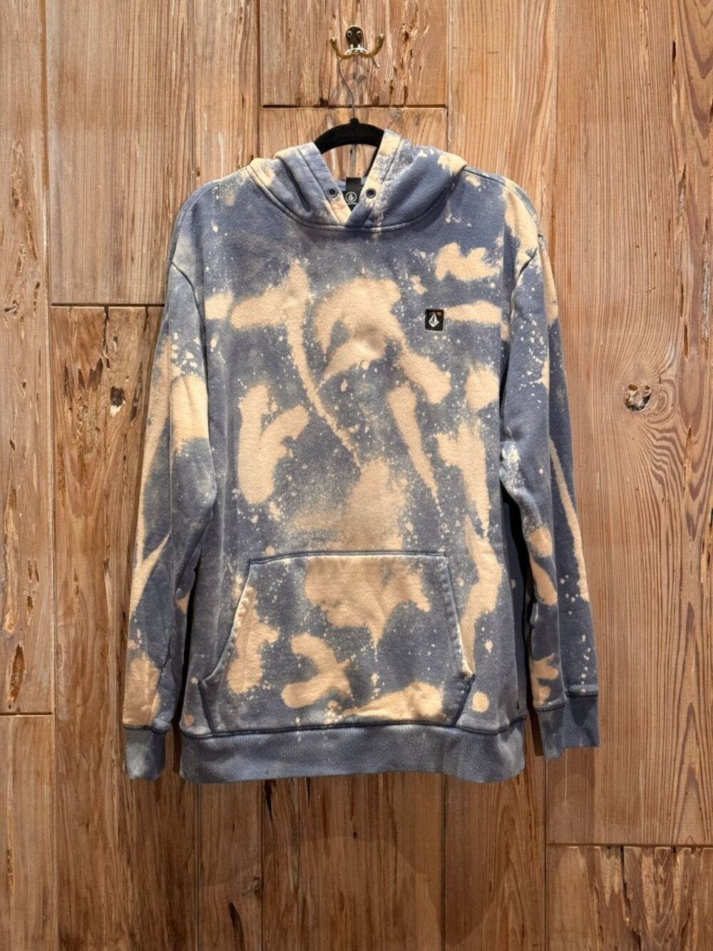 Volcom XXL Custom Bleached Mens Pullover Hoodie Blue & Cream
